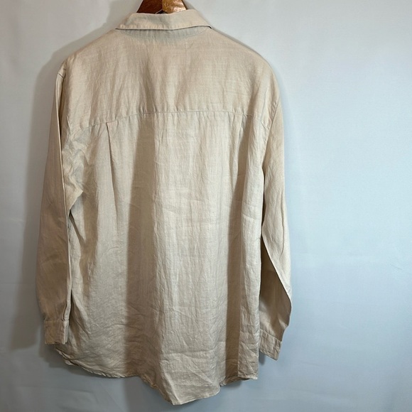 Jordan Womens Size L Vintage 100% Linen Shirt Button Up Long Sleeves Pocket Tan - Picture 4 of 10